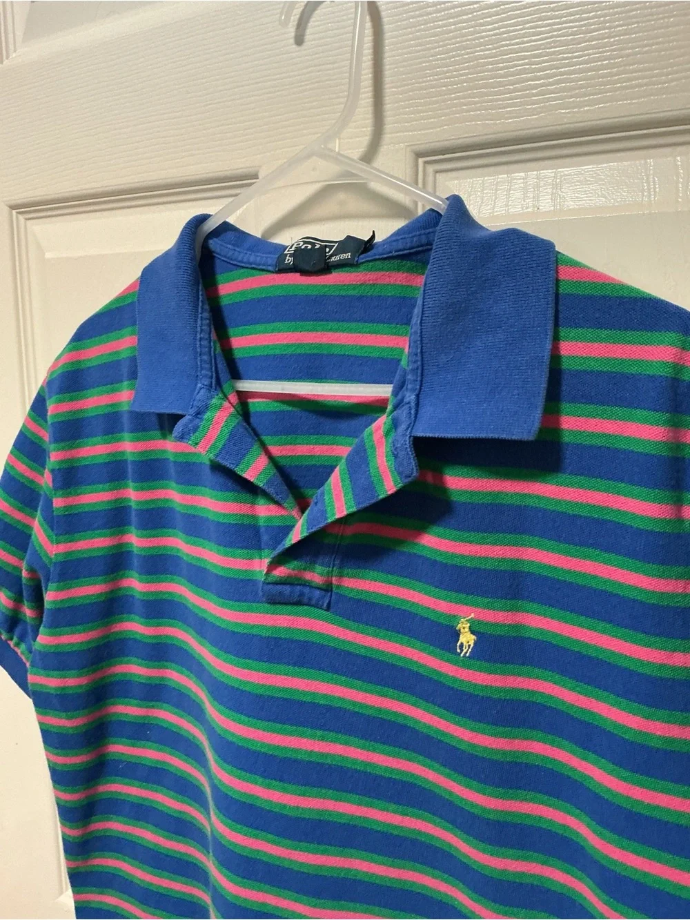 Vintage Polo Ralph Lauren Striped Polo Shirt Men’s XL Blue Green Pink Cotton
